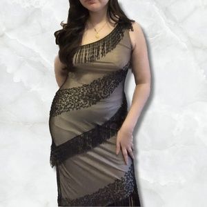 Cassandra Stone Beaded Evening Gown Dancing Party Gala Dress- Asymmetrical